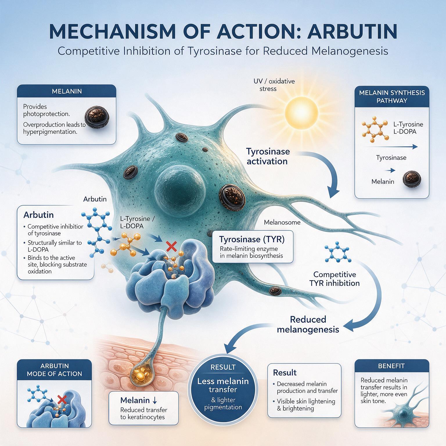 Arbutin in Modern Cosmeceuticals: From Cellular Pathways to Advanced Formulation Chemistry kieray chem arbutin tyrosinase inhibition mechanism