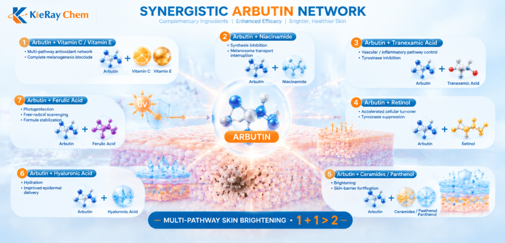 Arbutin in Modern Cosmeceuticals: From Cellular Pathways to Advanced Formulation Chemistry kieray chem arbutin synergistic parings